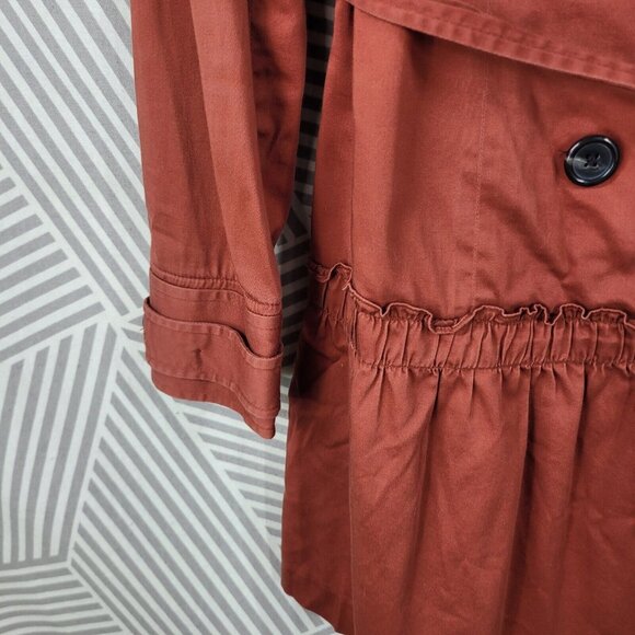 Elle Trench Swing Coat size Small Jacket Light Weight Belted Spring Ruffle Hem - Picture 3 of 6